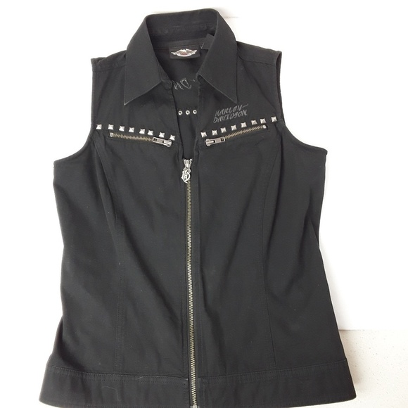 Harley Davidson | Studded embroidered jean vest - Picture 1 of 4